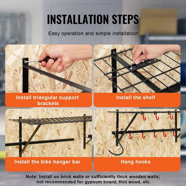 VEVOR Bike Storage Rack Wall Mount Garage Bike Holder &amp; 2 Shelves For 4 Bicycles_voghion.com