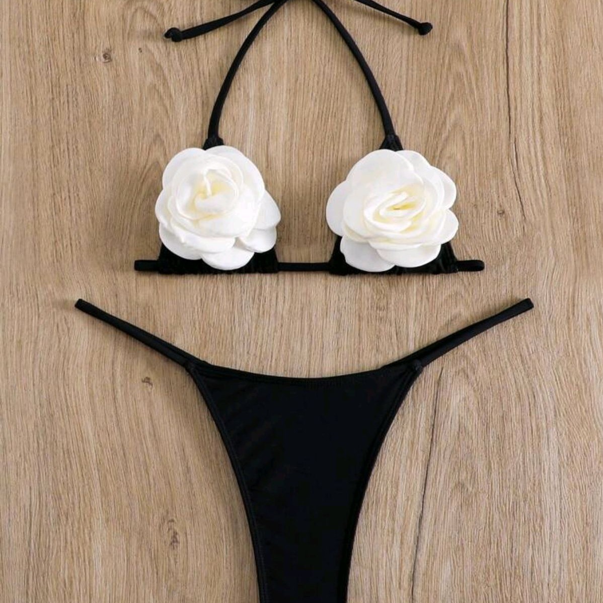 Damski zestaw bikini super sexy kostium kąpielowy trójwymiarowy różany kwiat damski kostium kąpielowy_voghion.com