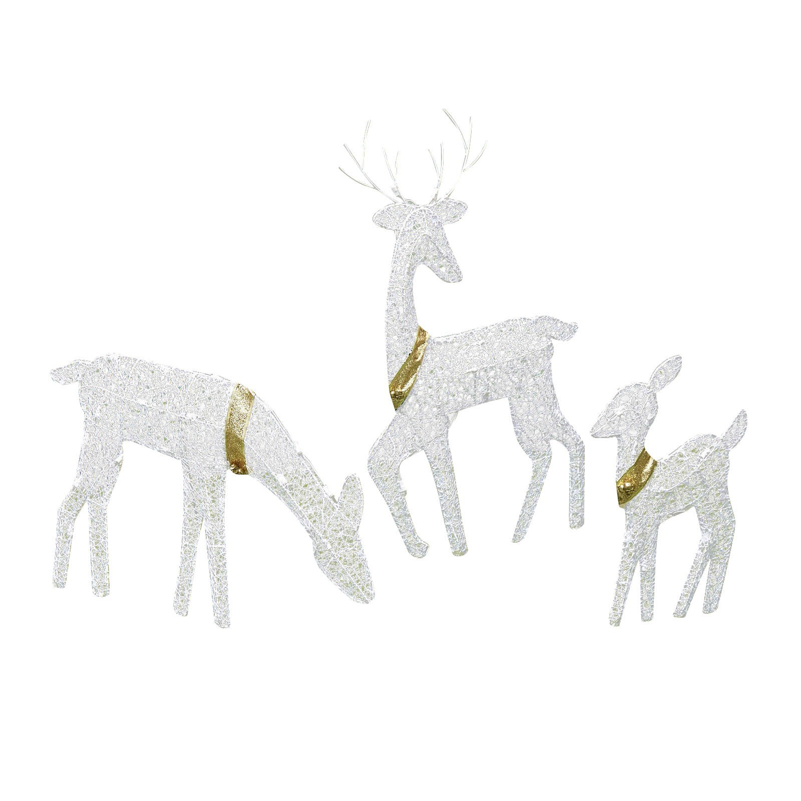 Lot de 3 décorations de jardin de Noël en forme d'élan et de cerf en fer avec lumière LED et paillettes scintillantes_voghion.com