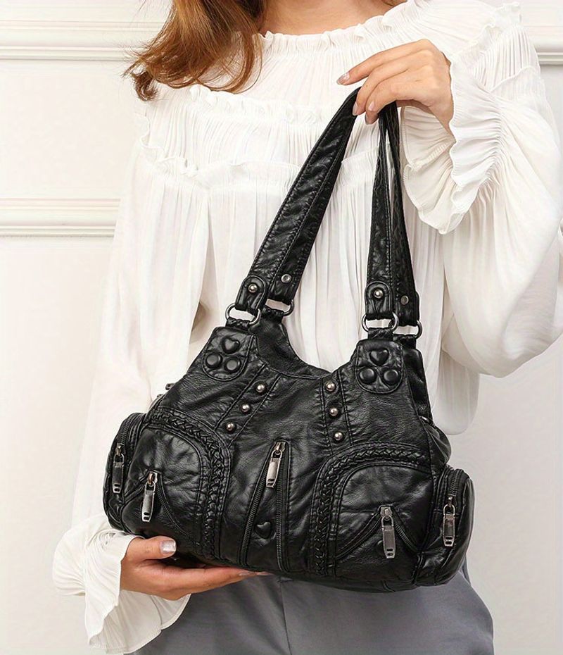 Verzierte Umhängetasche, Vintage-Tragetasche für Damen, Tragetasche aus weichem PU-Leder_voghion.com