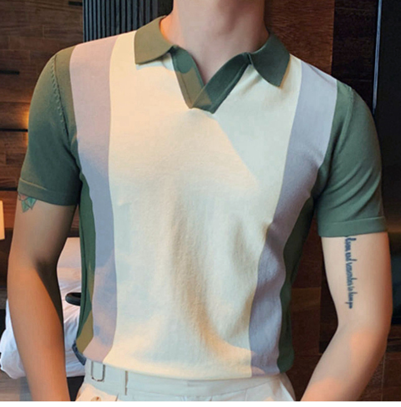 Herren Poloshirt Im Patchwork Design Kontrastfarben Pullover_voghion.com