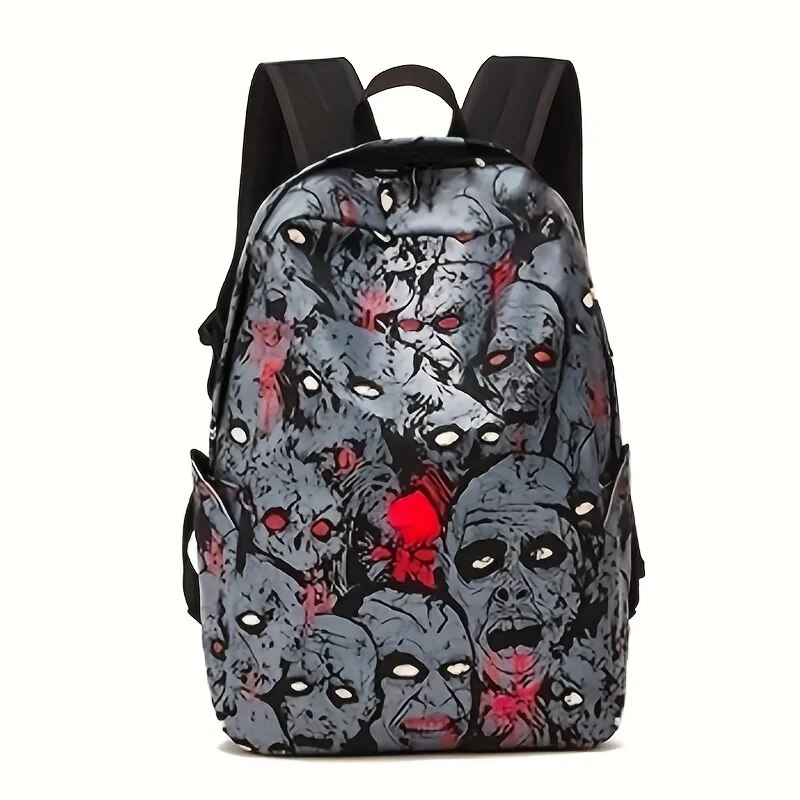 Ghost Skull Print Luminous Horror Night Computer Laptop Backpack Halloween Canvas School Bag for Carnival Mardi Gras_voghion.com