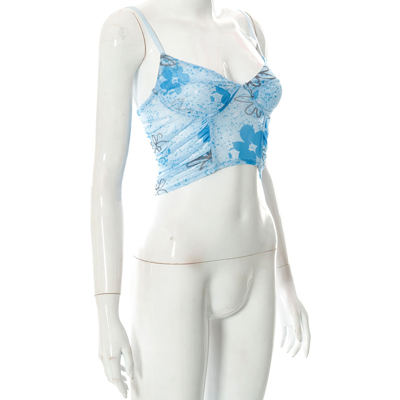 D21TP4802024 Sommer Neuer Sling-Pullover-Druck Plissee Offener Nabel Lässiges kleines Tanktop für Damen_voghion.com