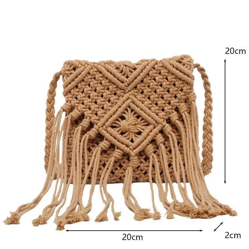 Handmade Cotton Woven Knitted Crossbody Bag With Tassels Vintage_voghion.com