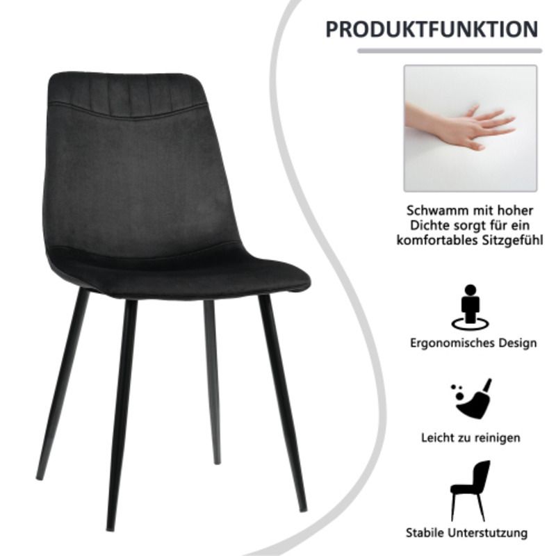 Esszimmerstuhl (4 St), Schwarz,Samtstühle,Wohnzimmer Stühle,Polsterstuhl Stuhl mit Rückenlehne,Sitzfläche Gestell aus_voghion.com