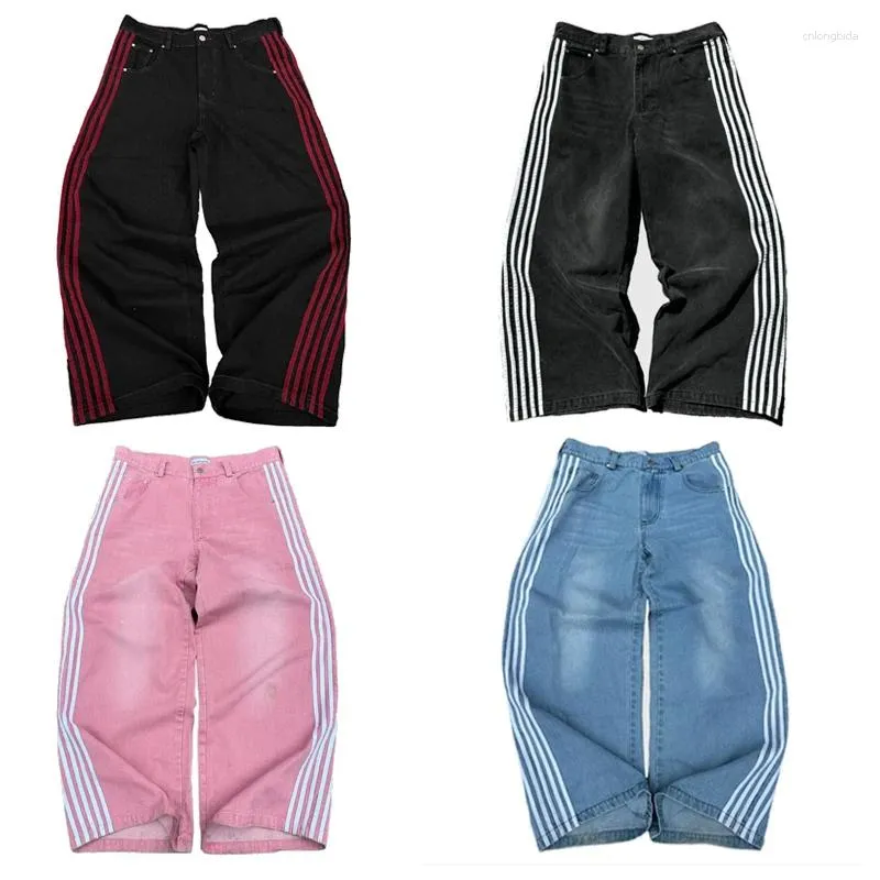 Y2K Men Woman Jeans Baggy High Quality Embroidered Striped Haruku Sweatpants Men Women Hip Hop Streetwear Casual Wide Leg_voghion.com