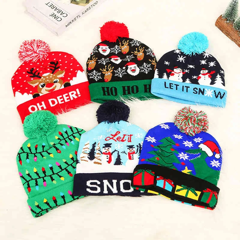 hats Scarves Sets Ball Caps Led Knitted Beanie Light Up Illuminate Warm Hat For Kid Adults Year Christmas Decoration_voghion.com