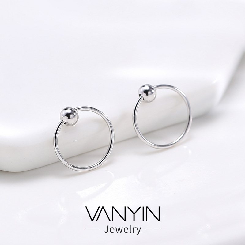 Cercei mini pentru studenți Wanying Jewelry cu mărgele rotunde S din argint pur, ediție coreeană, cu personalitate_voghion.com