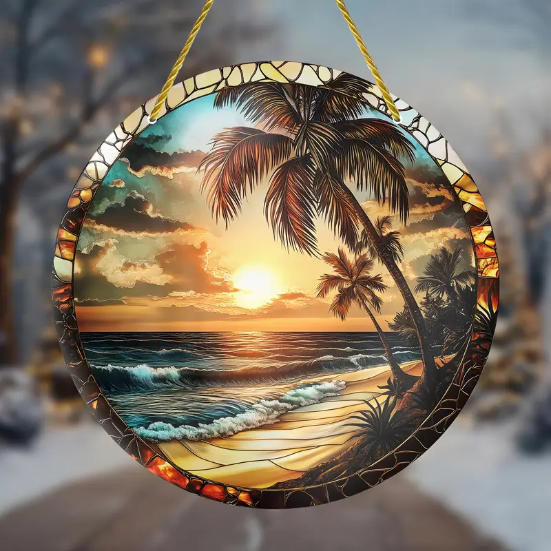 Charming Beach-Themed Sun Catcher Wall Art, 8"x8" - Ideal For Indoor & Outdoor Decor, Perfect Gift For Housewarmings & Birthdays_voghion.com