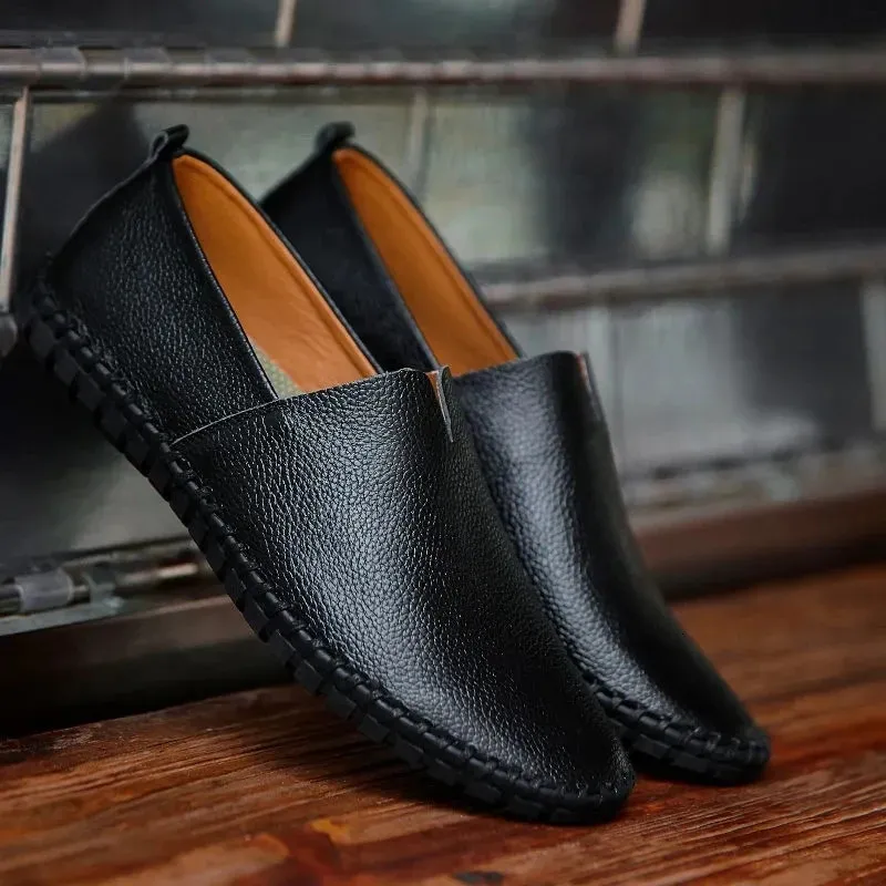 Grande taille 48 49 en cuir véritable plat hommes blanc doux espadrilles décontractées mâle confortable marche conduite chaussures mocassins mocassins_voghion.com