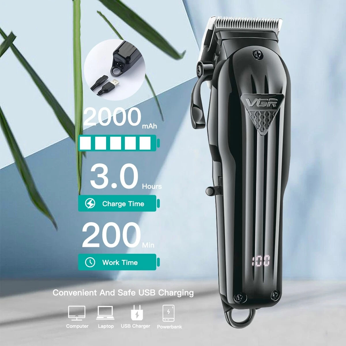 VGR Hair Clipper Professional Hair Cutting Machine Hair Trimmer Adjustable Cordless Rechargeable V 282_voghion.com