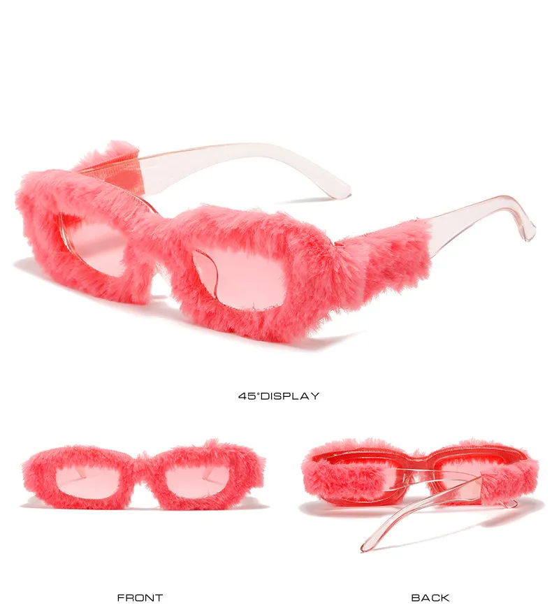 Furry Rectangle Sunglasses For Women Trendy Stylish Winter Shades_voghion.com