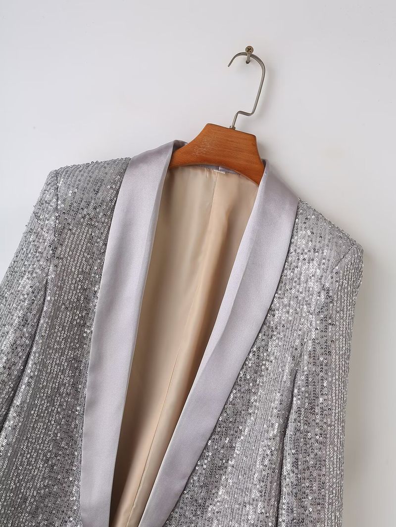 Damenbekleidung 2024 Frühjahr Neue Temperament Pendler Pailletten Anzugjacke_voghion.com