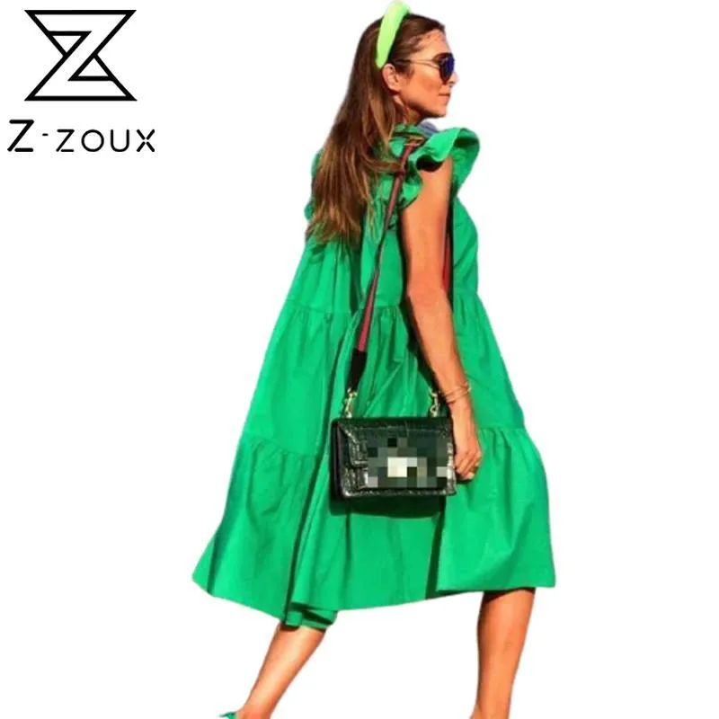 Z-ZOUX Women Short Sleeve Pleated Long Fashion Bohemian Dress Solid Loose Summer Dresses Plus Size White Black New H1210_voghion.com