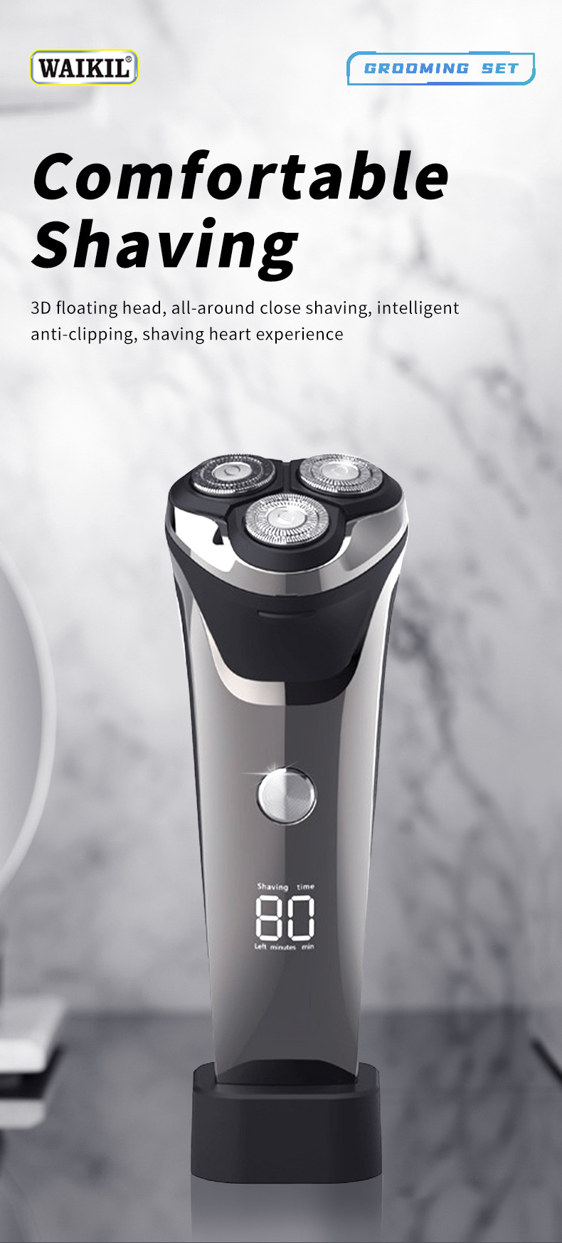 Rasoir électrique portable pour barbe pour hommes, lame flottante lavée à l'eau pour tout le corps, aspiration magnétique, meilleure vente transfrontalière_voghion.com