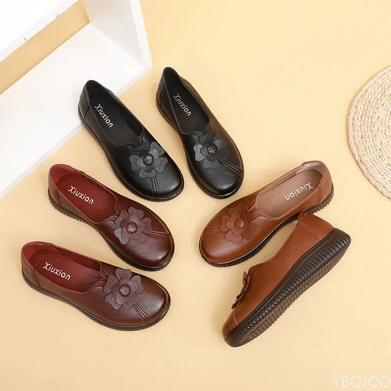 2022 Retro Loafers Frauen Wohnungen Slip auf Frau Frühling Herbst Flach Weiche Mama Casual Schuhe Schwarz_voghion.com