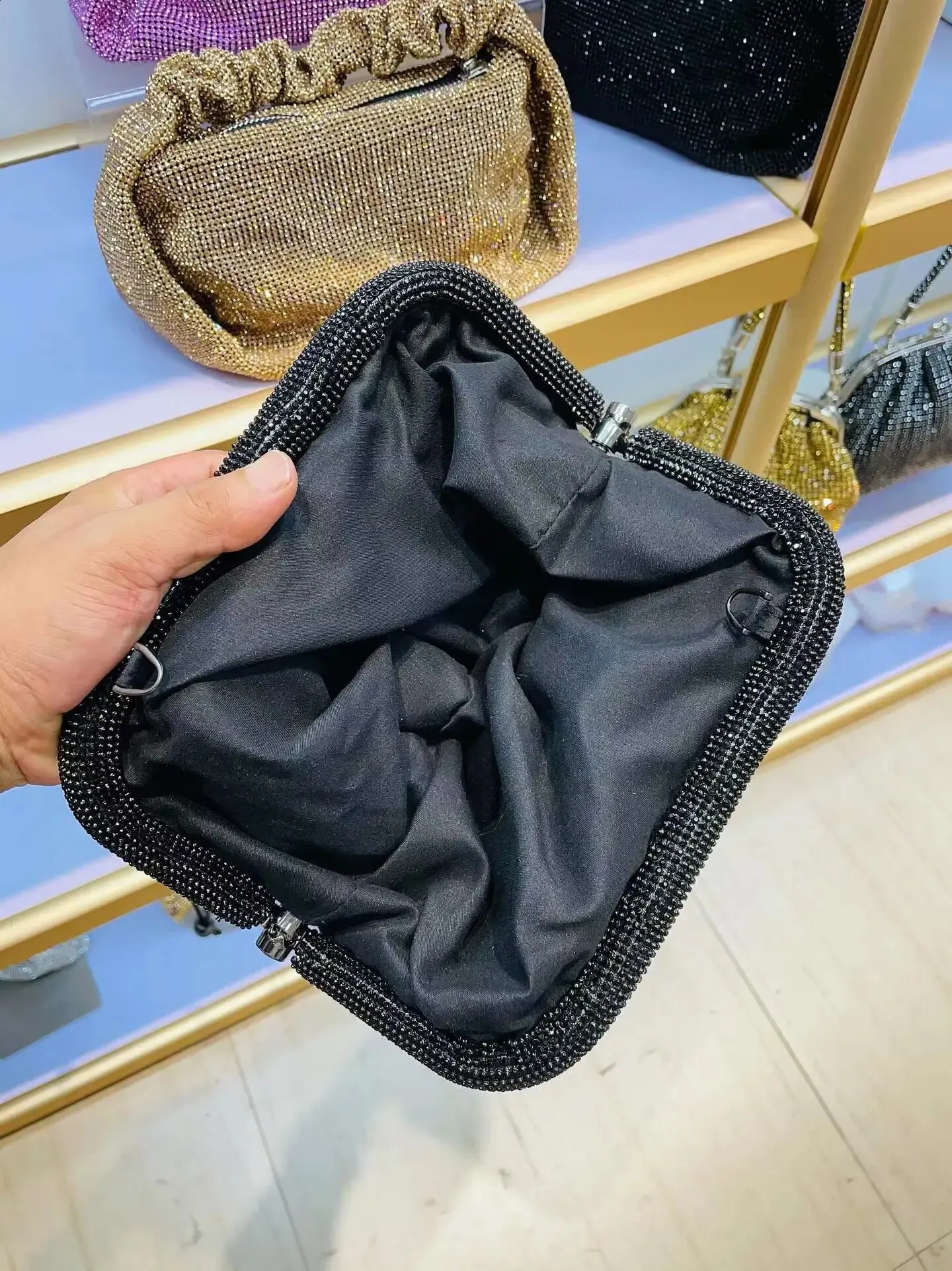 Shell Clip Rhies Handbag For Women Purse Shiny Handmade Dia Shoulder Crossbody Evening Bag 240902_voghion.com