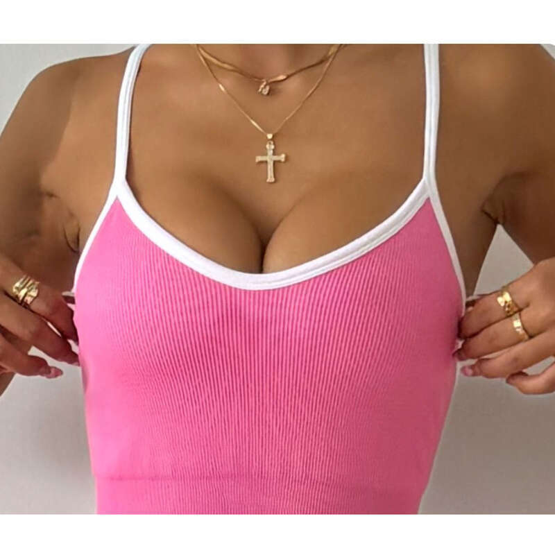 Farbblockierendes Leibchen für Sport, Yoga, ärmellos, schnelltrocknend, eng anliegend, Fitness-Overall_voghion.com