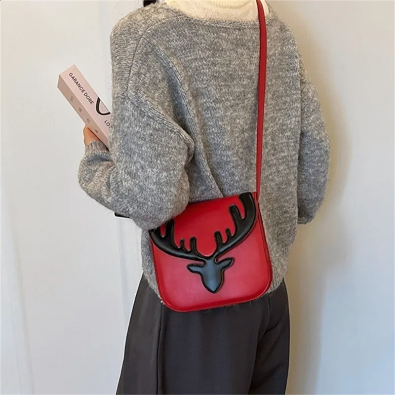 Bolsa de ombro feminina pequena de PU com estampa de alce natalino da moda, bolsa transversal para celular, casual para meninas, mensageiro, tudo combinando_voghion.com