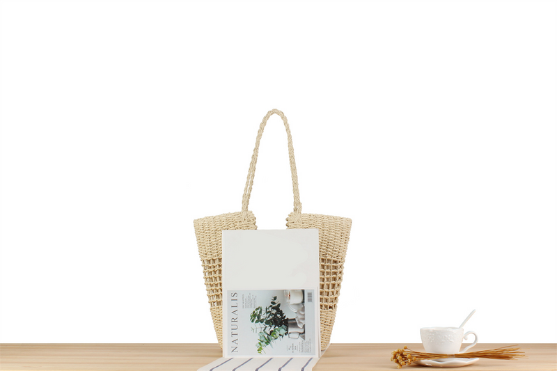 Gewebte Tasche aus Papierseil, neue französische Nischen-Hohlgewebetasche, eine Schulter, handgehaltene Strandtasche mit_voghion.com