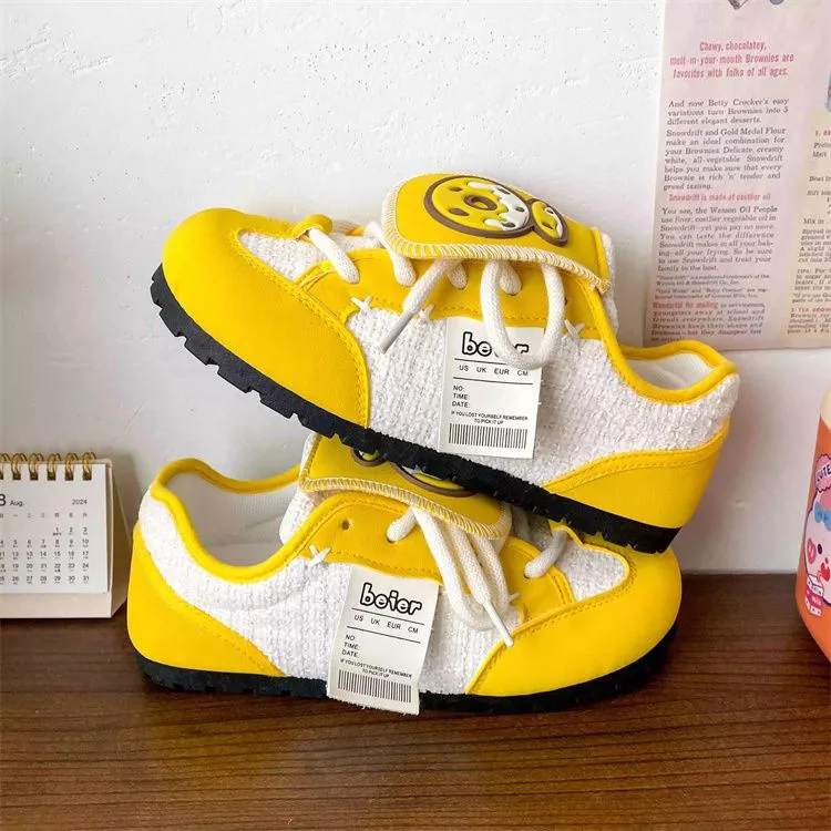 Summer Milk Yellow Puff For Girls Cute Breathable Flat Bottom German Training 2024 New White Shoes With Height Less Than_voghion.com