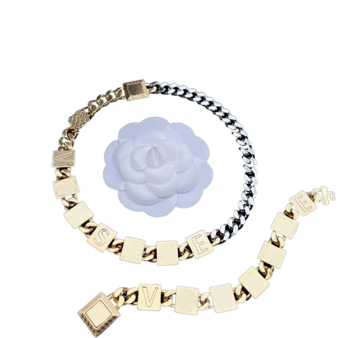 Designermarke Multicolor Cuban Dicker Kettenblock Initial V Halskette Armband Ohrringe Banshee Kopf Porträt Schmuck_voghion.com