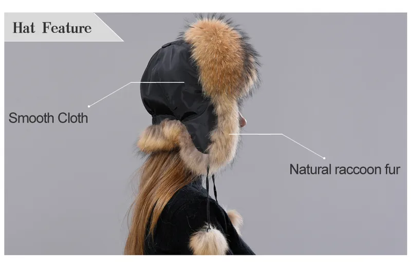 Gorro de aviación ruso de piel natural con orejas Ushanka para mujer, cálido, esponjoso y elegante, gorro de cola para mujer, gorros auténticos de moda para invierno._voghion.com