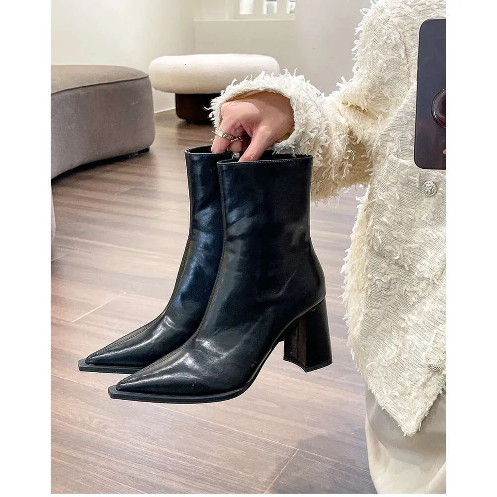 Winter Ankle Fashion Back Zippers Pointed Toe Ladies Elegant Short Boots High Heel Women's Footwear_voghion.com