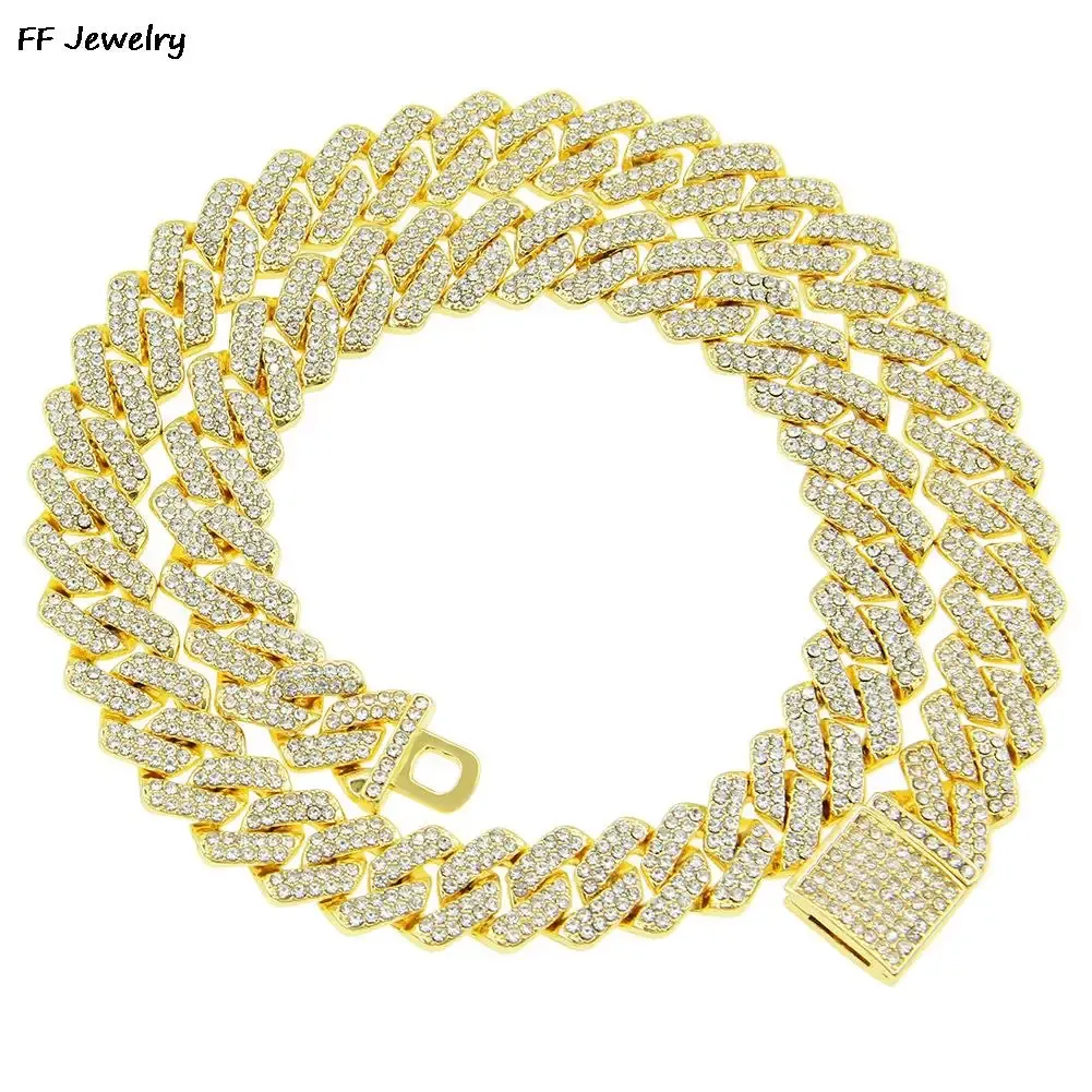 14MM Prong Link Chain Hip Hop Men Iced Out Paris Chain 2 Row Rhinestone Paved Miami Rhombus Cuban Necklace_voghion.com