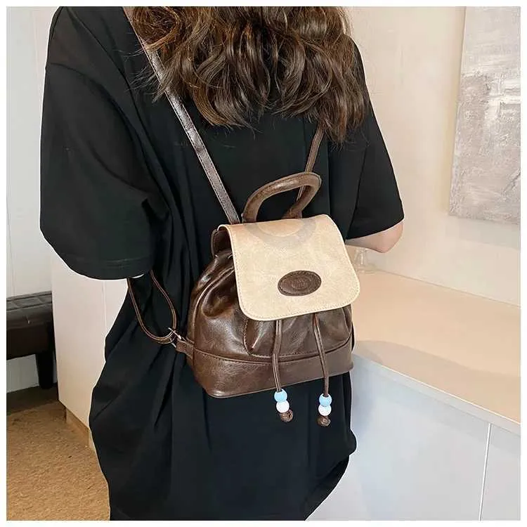 Vintage Women's Backpack & Shoulder Bag, Pu Leather Contrast Colour_voghion.com