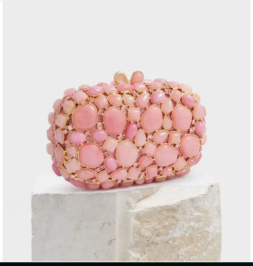 Poșetă de seară cu model shell roz pentru femei, cu pietre, Minaudiere, pentru petreceri, cină, Rhie, genți de mână cu cristale, genți și clutch-uri de seară_voghion.com