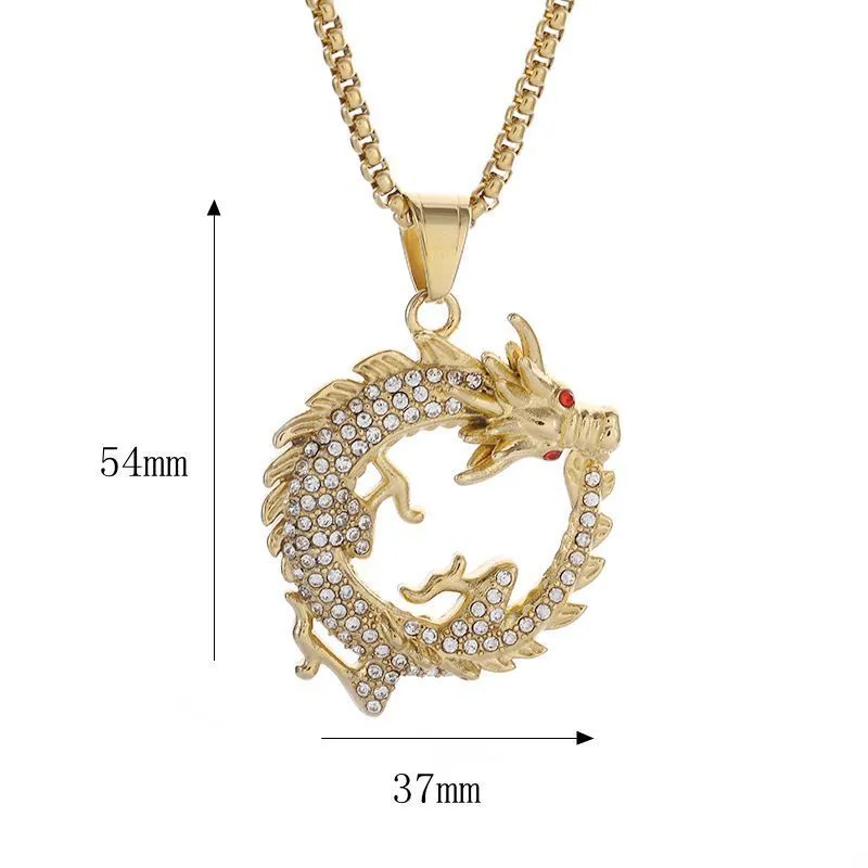 Collana con ciondolo drago cinese vintage Hip Hop in acciaio inossidabile 316L placcato oro vero_voghion.com