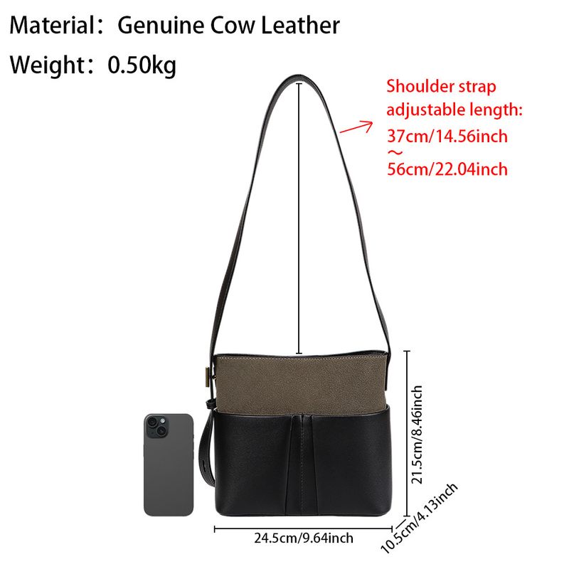 URBAN MASTER Matte Kontrast Farbe Unterarm Taschen für Frauen Echtes Kuh Leder Schulter Crossbody Tasche Eimer Commuter_voghion.com