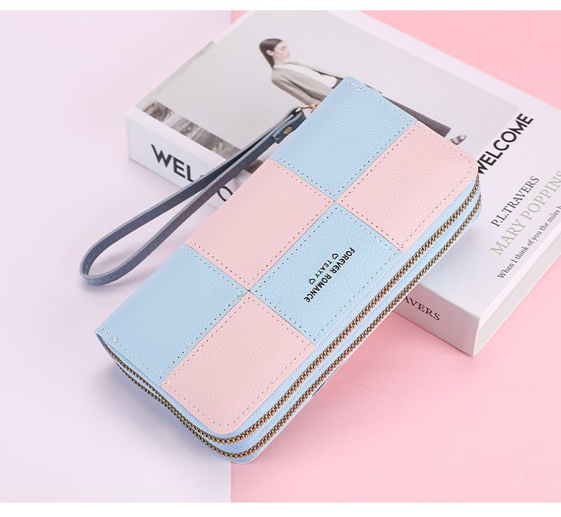 Lange Hand Mädchen dreifarbige Spleißen einfache Reißverschluss Handy Geldbörse Brieftasche_voghion.com