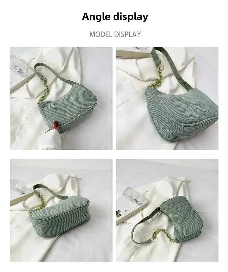 1 Stück Fi Retro Cord Unterarm lässige Umhängetasche einfarbig Reißverschluss Damen Handtasche Cluh Y241025_voghion.com