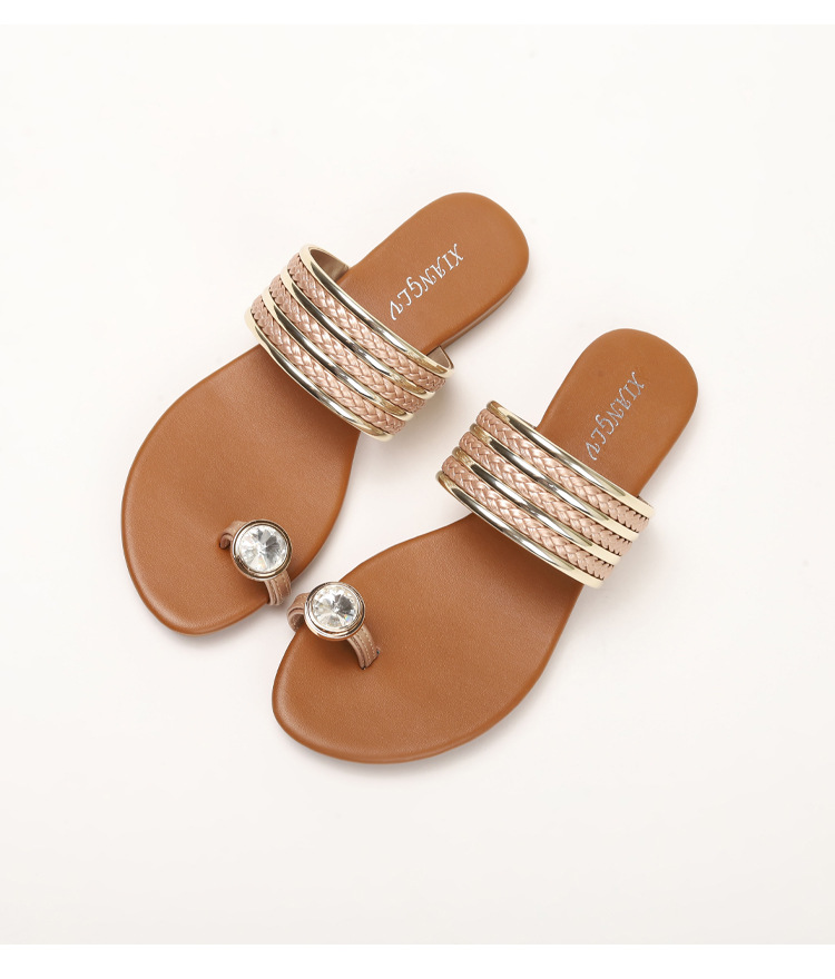 Sandali romani con fibbia a una parola con fibbia a diamante per donna, scarpe da donna intrecciate alla moda e comode_voghion.com