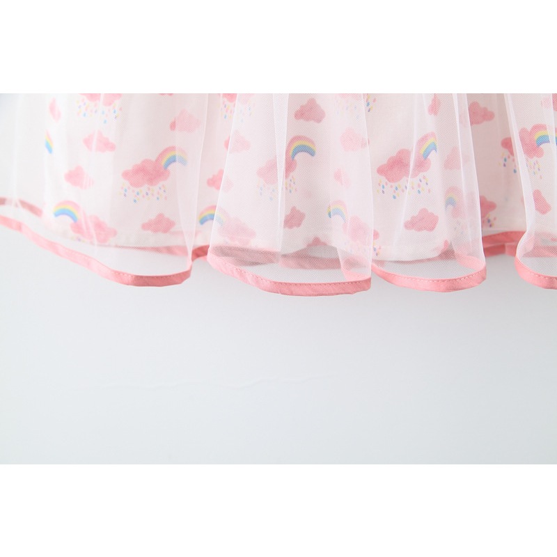 Rainbow Suspender Dress Gauze Cotton Cartoon Toddler Girl Dress Birthday Party Clothes_voghion.com