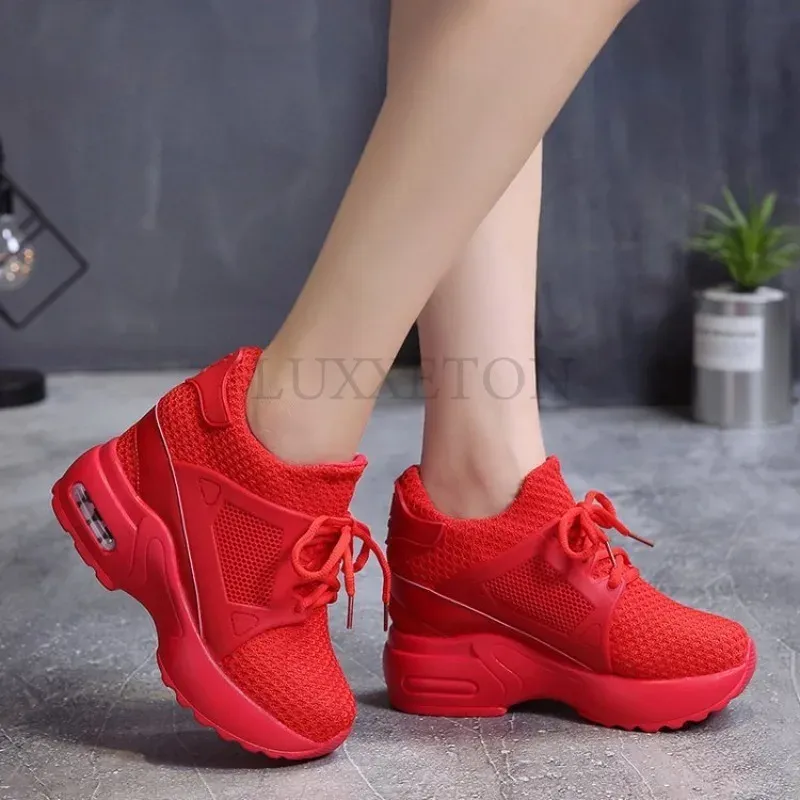 Mesh Air Cushion High Top Sponge Cake Thick Sole Breathable Casual Shoes Comfortable Cushioning Anti Slip Wear Resistant_voghion.com