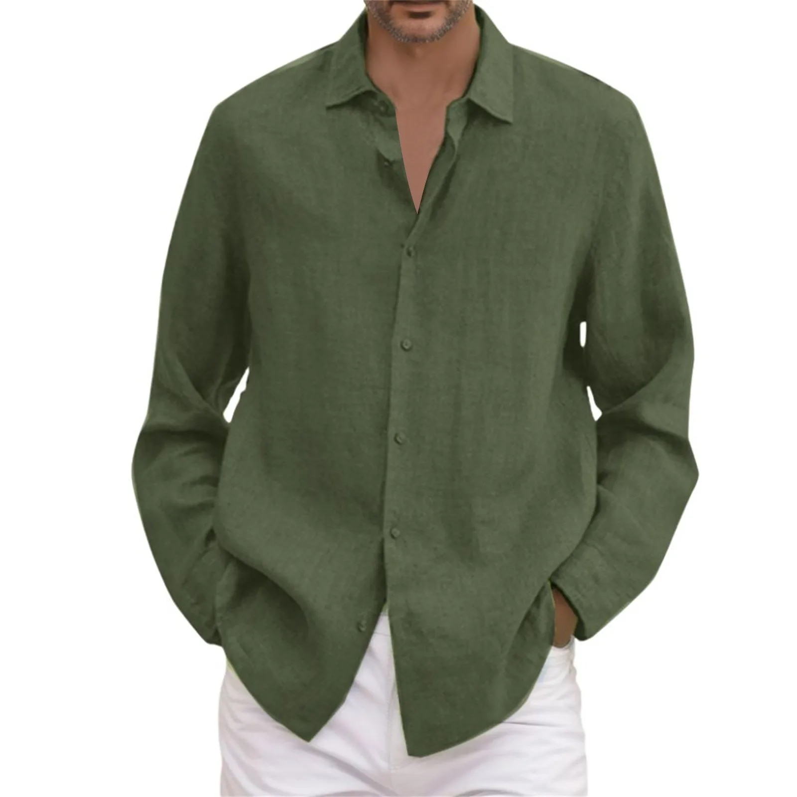 Einfarbig Casual Herren Hemd Umlegekragen Langarm Hemden Herren Frühling Herbst Bluse Männlich Dünn Atmungsaktiv Locker_voghion.com