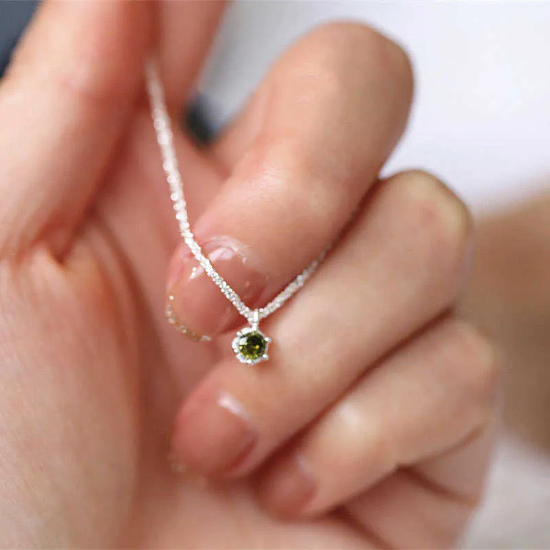 Green Gemstone Pendant Necklace Sterling Silver Plated For Women_voghion.com