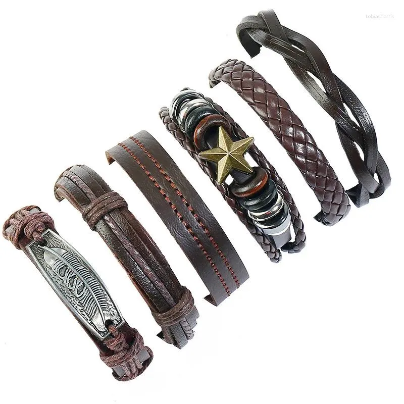 Bangle Vintage Genuine Leather Bracelet Fashion Hand-knitted Multi-layer Feather And Men's Gift_voghion.com