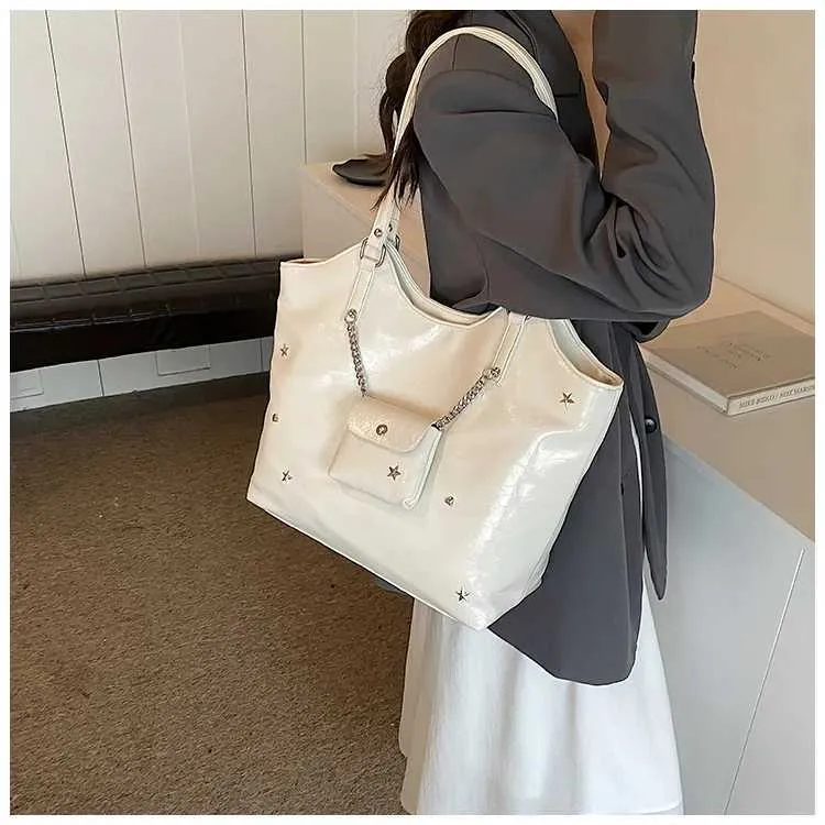Sacs à bandoulière en cuir PU solide pour femmes, sacs de loisirs de grande capacité pour les déplacements féminins, sacs sous les bras avec étoiles et appliques, poignée_voghion.com