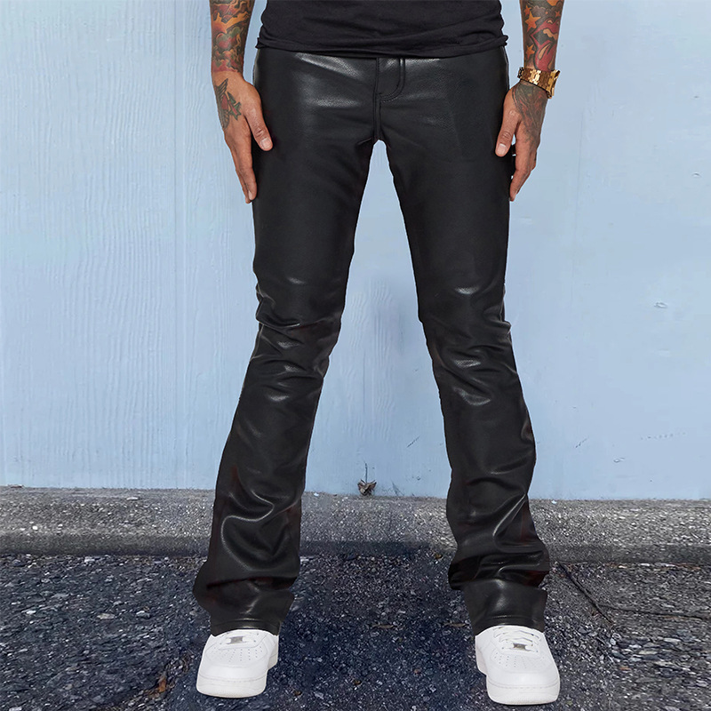 Pantalons en cuir pour hommes, pantalons hip-hop surdimensionnés, décontractés et amples, taille moyenne, tendance et imprimés, collection 2025_voghion.com