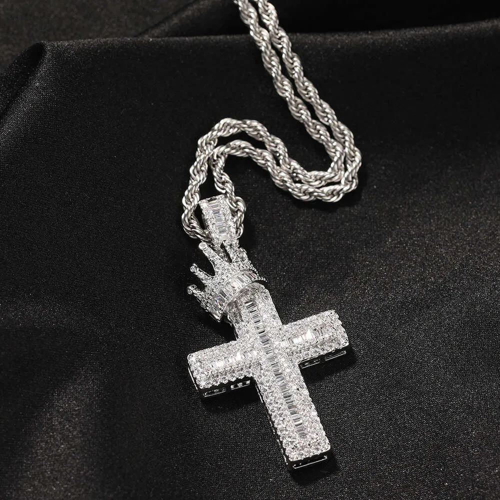 Krone kors anheng halskjede menn Hip Hop punk mote personlighet bred GRA moissanitt diamant gull sterling sier cubansk_voghion.com