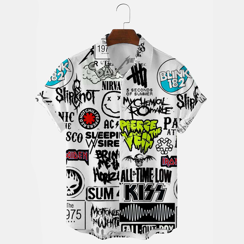 Camicia estiva da uomo a maniche corte stampata estiva in cotone con colletto largo e casual per giovani sottili_voghion.com