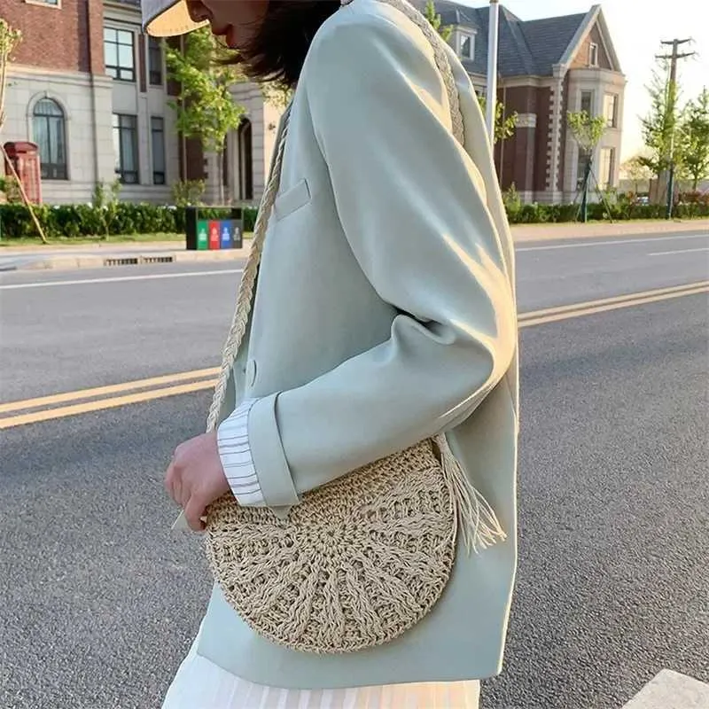 Woven Straw Crossbody Bag For Women Bohemian Summer Beach Style_voghion.com