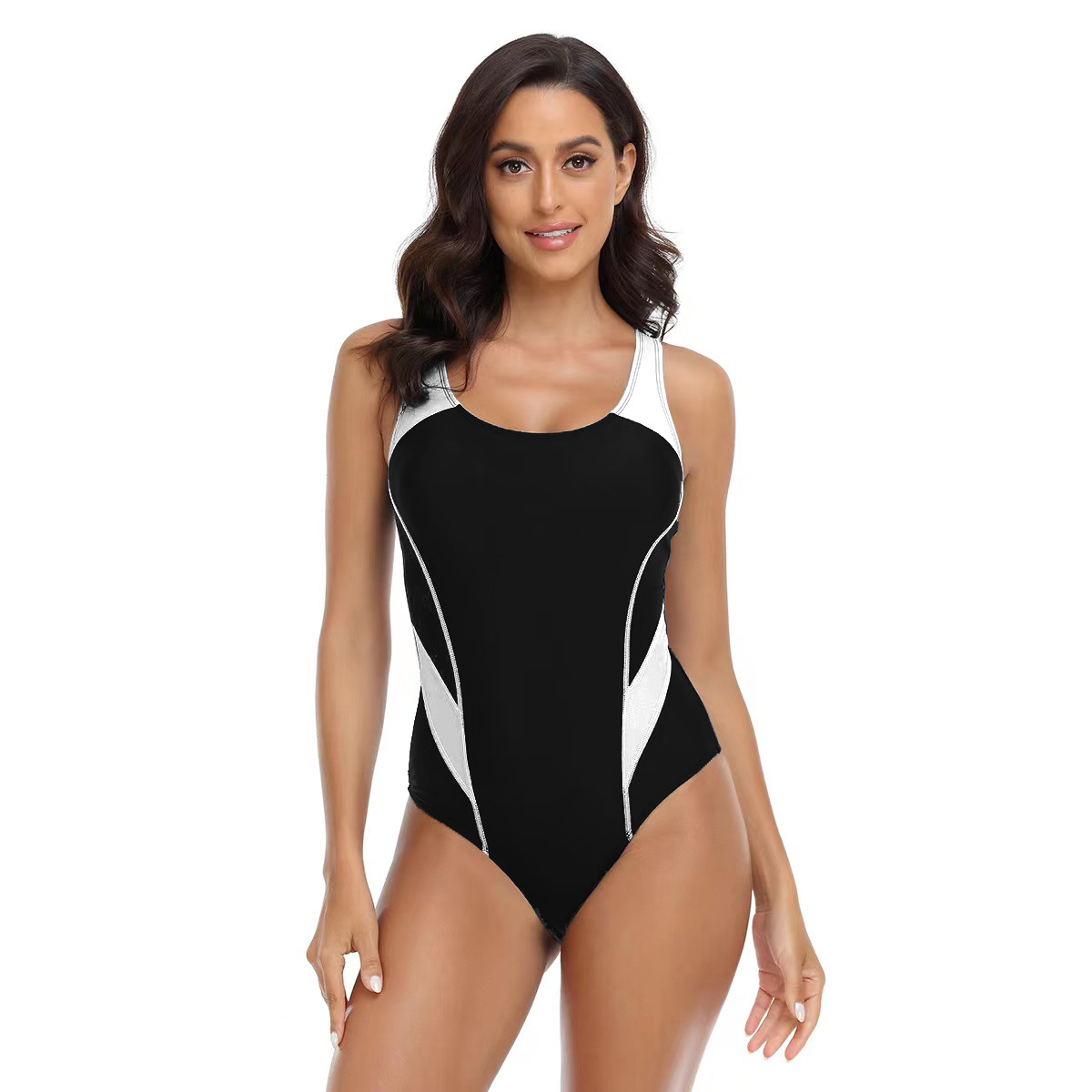 Women's Competition Fashion Sports Colorblock Triangle One-Piece Swimsuit Women_voghion.com