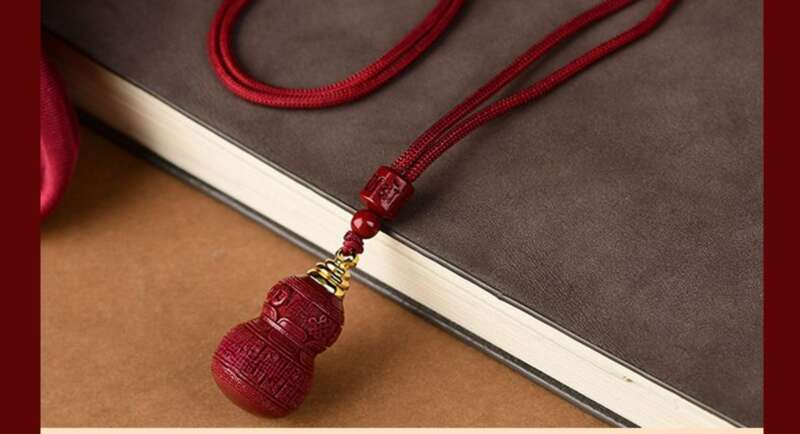 【 8342 People's Collection 】 Hollow Cinnabar Lucky Life Hollow Gourd Necklace Phone Key Pendant, Hollowed Out Red_voghion.com