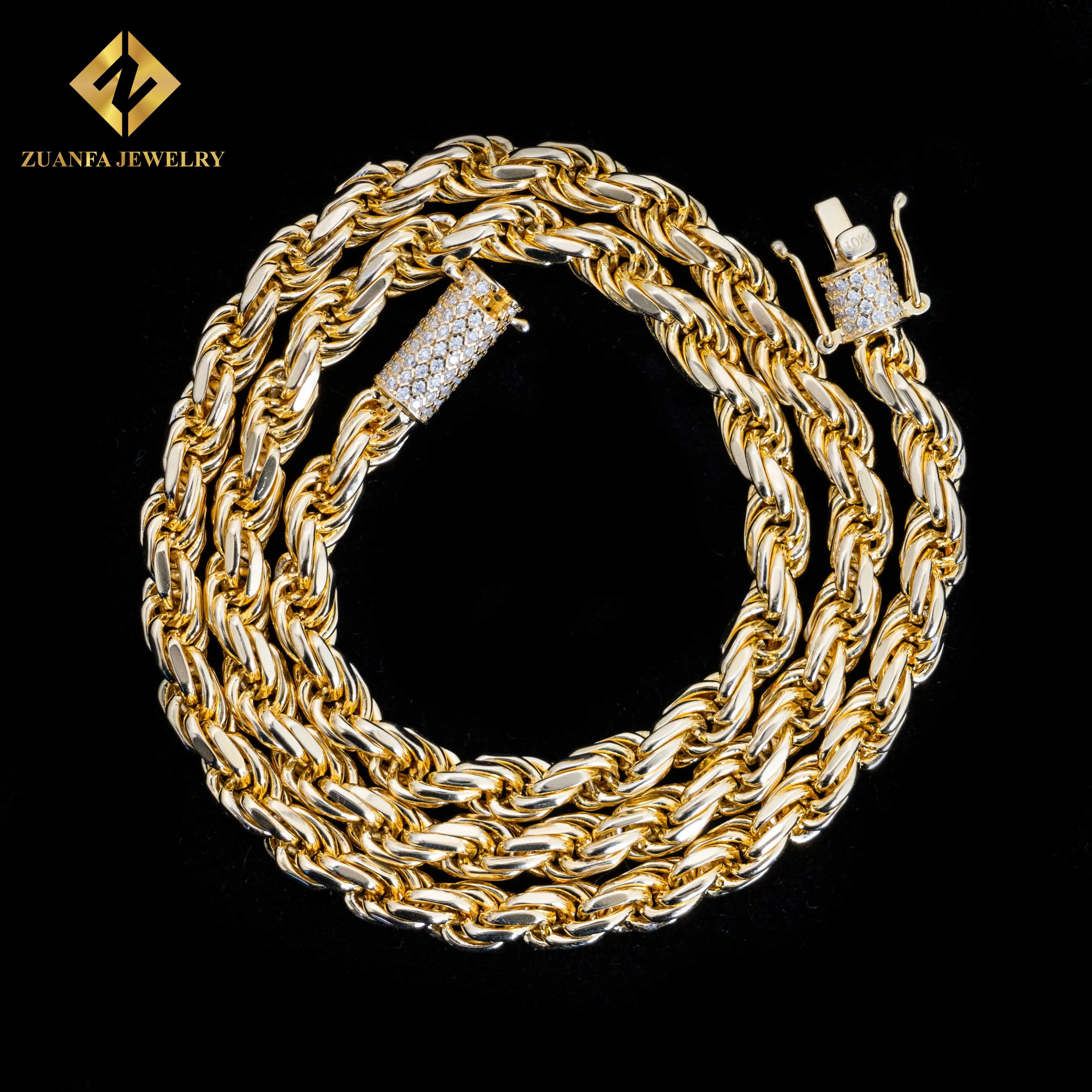 Sterling Silver Moissanite Rope Chain Necklace For Men Hip Hop_voghion.com