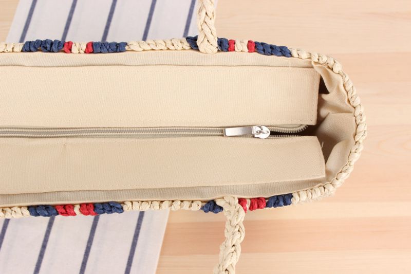 Neue vertikal gestreifte Tasche aus Grasgewebe mit einer Schulter, modische Damentasche, geeignet für Sommerferien,_voghion.com